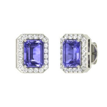 Tanzanite With Diamonds 9.00 Carats Women Studs Pave Halo Earrings White Gold Gemstone Earring