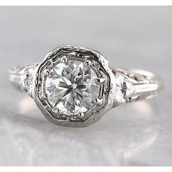 Real  Tapered Shank Style Round Diamond Ring White Gold 14K 1 Carat