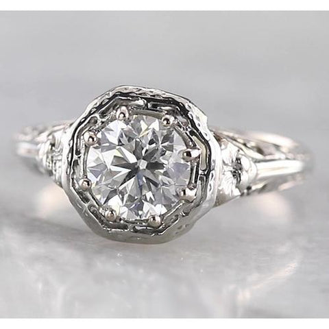 Old Miner Round Diamond Ring White Gold 14KTapered Shank Style Round Diamond Ring White Gold Carat Engagement Ring
