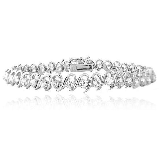 Tennis Bracelet Solid White Gold 10K 3.80 Carats Round Diamond S Link
