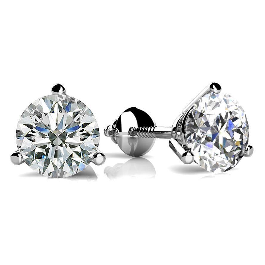 Three Prong Lady’s White Gold Round Anniversary  Stud Earrings