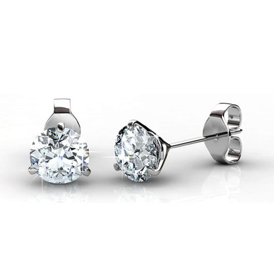New Three Prong Set  Round Cut Diamonds Ladies Studs Earrings 