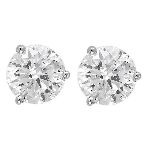 Three Prong Set  Big Round Diamond  White Gold Jewelry Stud Earrings