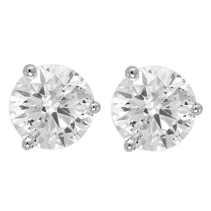 Three Prong Set  Big Round Diamond  White Gold Jewelry Stud Earrings