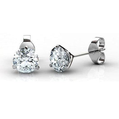 Three Prong Set  Round Cut Diamonds Studs Earring  