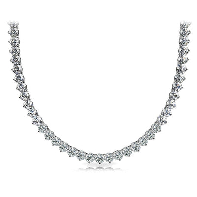 Three Prong Set Riviera Diamond Tennis Necklace 15 Carats White Gold Jewelry Necklace