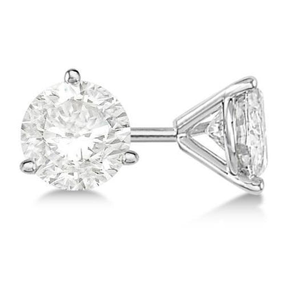 Three Prong Set Round Cut Diamonds Studs Earring White Gold