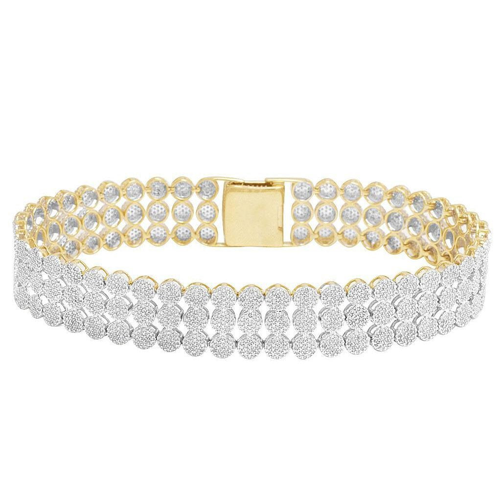 Three Row 30 Carats Small Diamonds Men'S Bracelet Yellow Gold 14K Mens Bracelet
