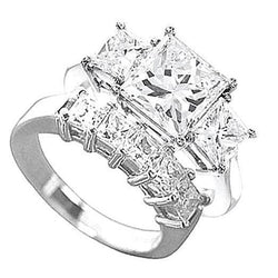 Three-Stone 2.5 Carat Princess Cut Diamond WG 18K Engagement Ring Set