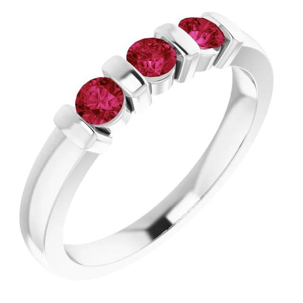 Three Stone Burma Ruby Ring Best Bar Setting Jewelry New Gemstone Ring
