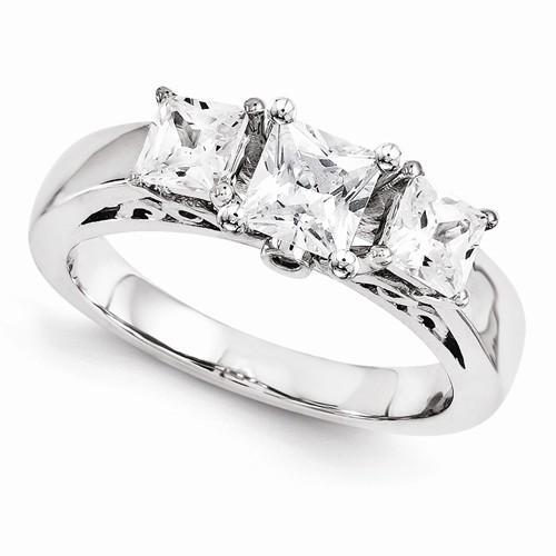 Three Stone Diamond Engagement Ring 14K White Gold Three Stone Ring