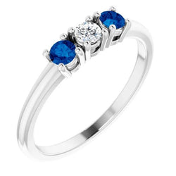 Three Stone Diamond Ring 0.60 Carats Ceylon Blue Sapphire Jewelry New