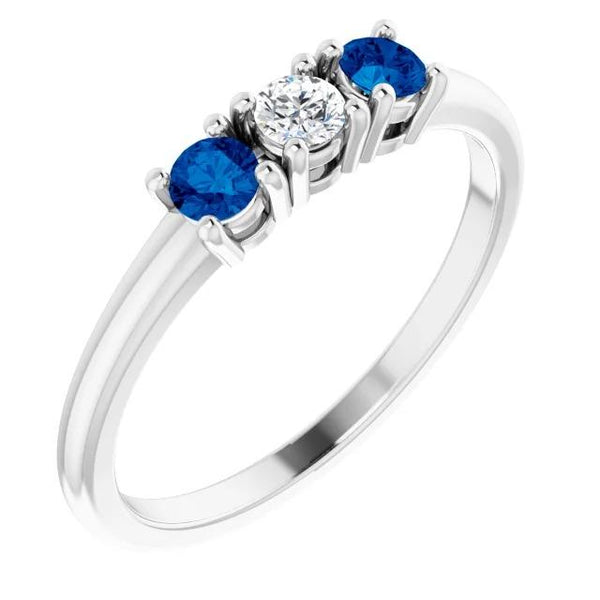 Three Stone Diamond    Ceylon Blue Sapphire Jewelry New Gemstone Ring