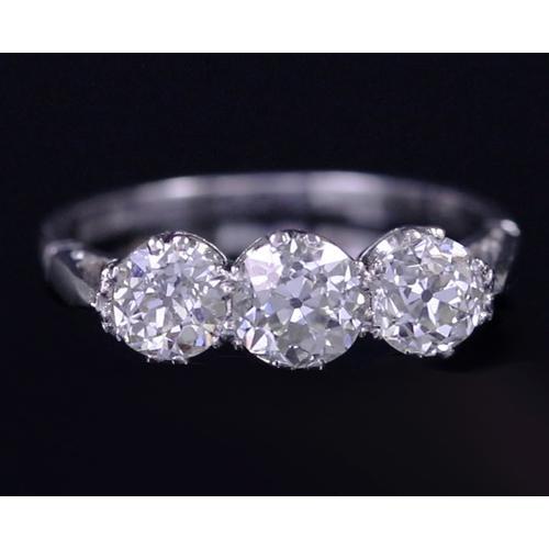 Three-Stone Diamond Ring 1.50 Carats Old Miner Cut Jewelry New Three Stone Ring