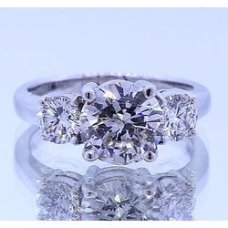 Three Stone Diamond Round Engagement Ring Prong Set 2.50 Carats