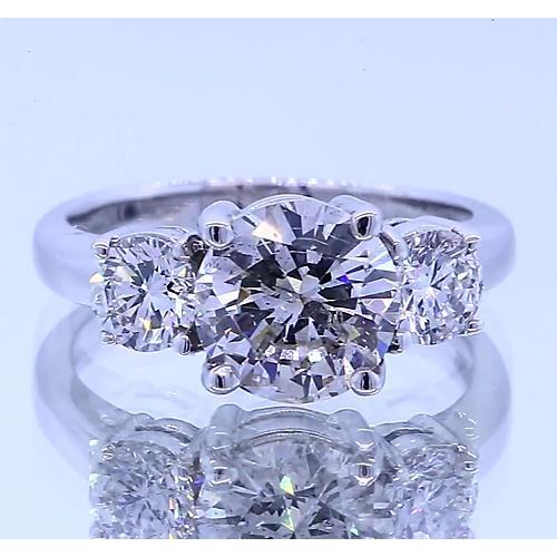 Three Stone Diamond Round Engagement Ring Prong Set 2.50 Carats Three Stone Ring