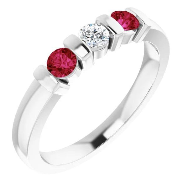 Three Stone Diamond Ruby Ring 0.90 Carats Gemstone Ring