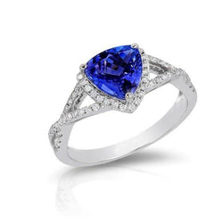 Blue Sapphire And Diamonds 3.66 Carats Ring White Gold 14K