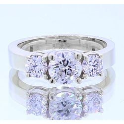 2 Carats Three Stone Engagement Natural Earth Mined Diamond Ring 4 Prong Set White Gold 14K