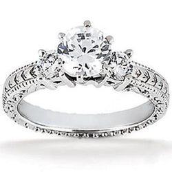 Three Stone Engagement Ring 2 Ct. Antique Style White Gold 14K