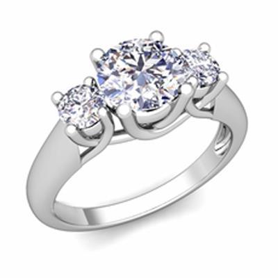 Three Stone Prong Set 1.75 Carats Diamonds Wedding Ring White Gold Three Stone Ring