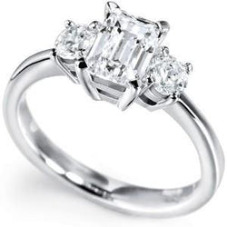 3 Stone Emerald & Round 3 Carats Natural Earth Mined Diamond Anniversary Ring