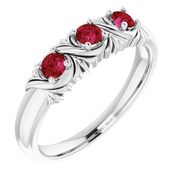 Three-Stone New Amazing  Antique Style Ruby Women Jewelry Gemstone Ring