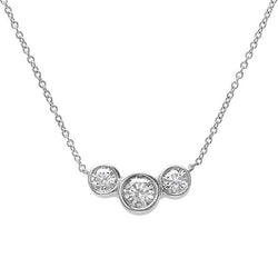Three Stone Round Diamond Necklace Pendant White Gold 3.5 Carats
