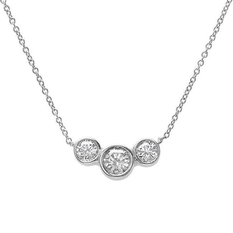 Three Stone Round Diamond Necklace Pendant White Gold 3.5 Carats Pendant