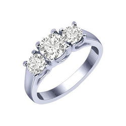 1.80 Carats Three Stone Round Real Natural Earth Mined Diamond Wedding Ring White Gold 14K
