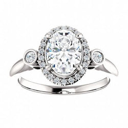 Natural  Three Stone Style 1.26 Carats Diamonds Anniversary Halo Ring WG 14K