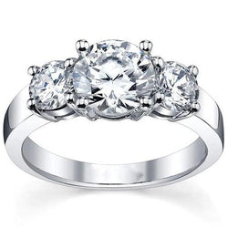 Three Stone Diamond Engagement Ring 3.50 Carats White Gold 14K