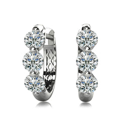 Three Stone Women Hoop Earrings 3 Ct Round Cut Diamonds White Gold 14K