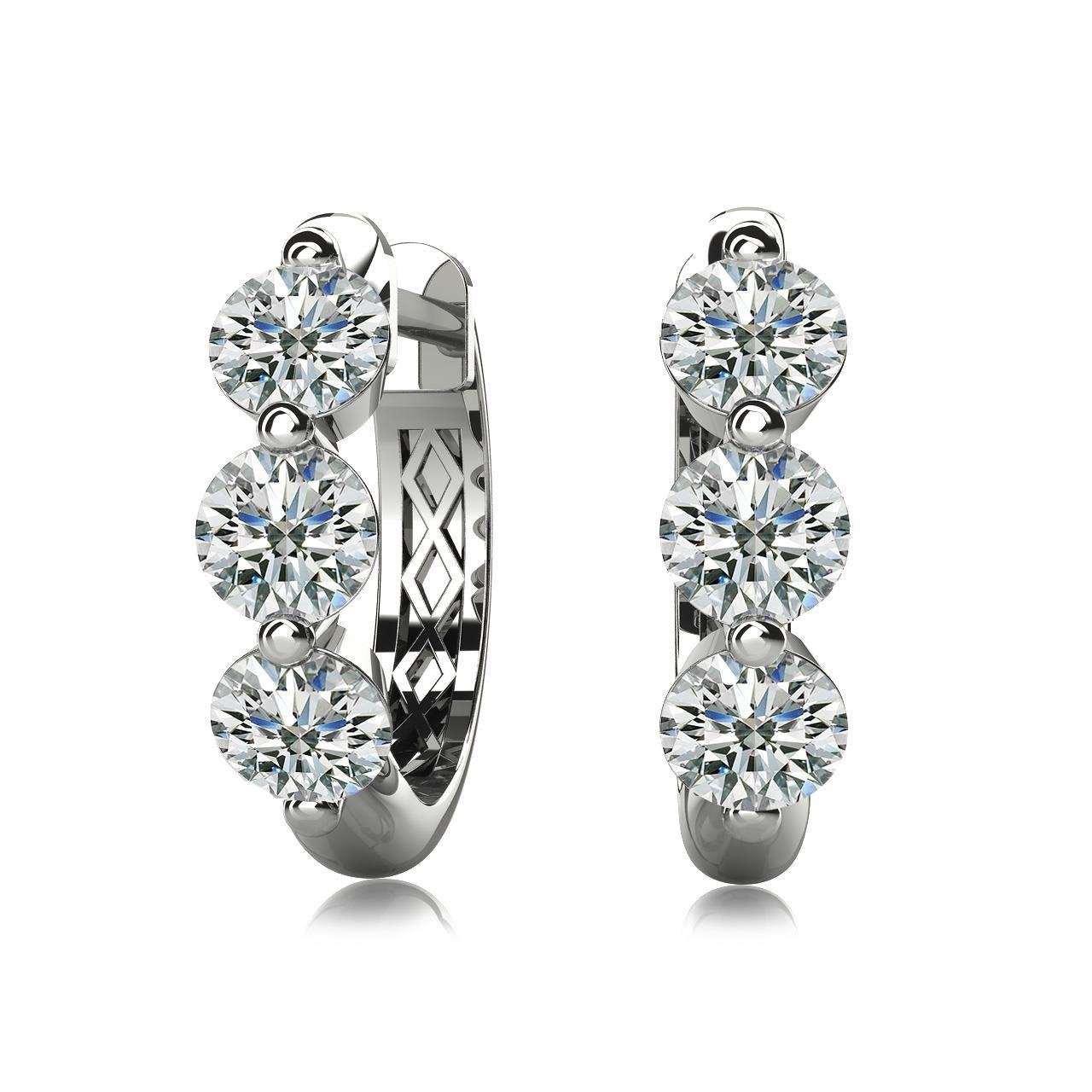 Three Stone Women Hoop Earrings 3Ct Round Cut Diamonds White Gold 14K Hoop Earrings
