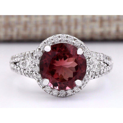 White Gold Cushion Sapphire And Round Diamonds Ring Tourmaline And Diamonds  Engagement  