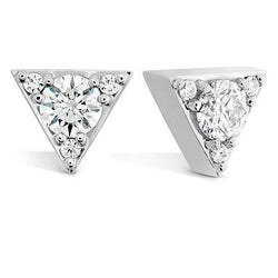 Triangle Shape Studs Earrings 1.80 Carats Sparkling Diamonds WG 14K