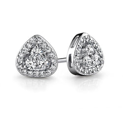 Triangular Shaped Stud Halo Earring 2.50 Ct Round Diamonds White Gold