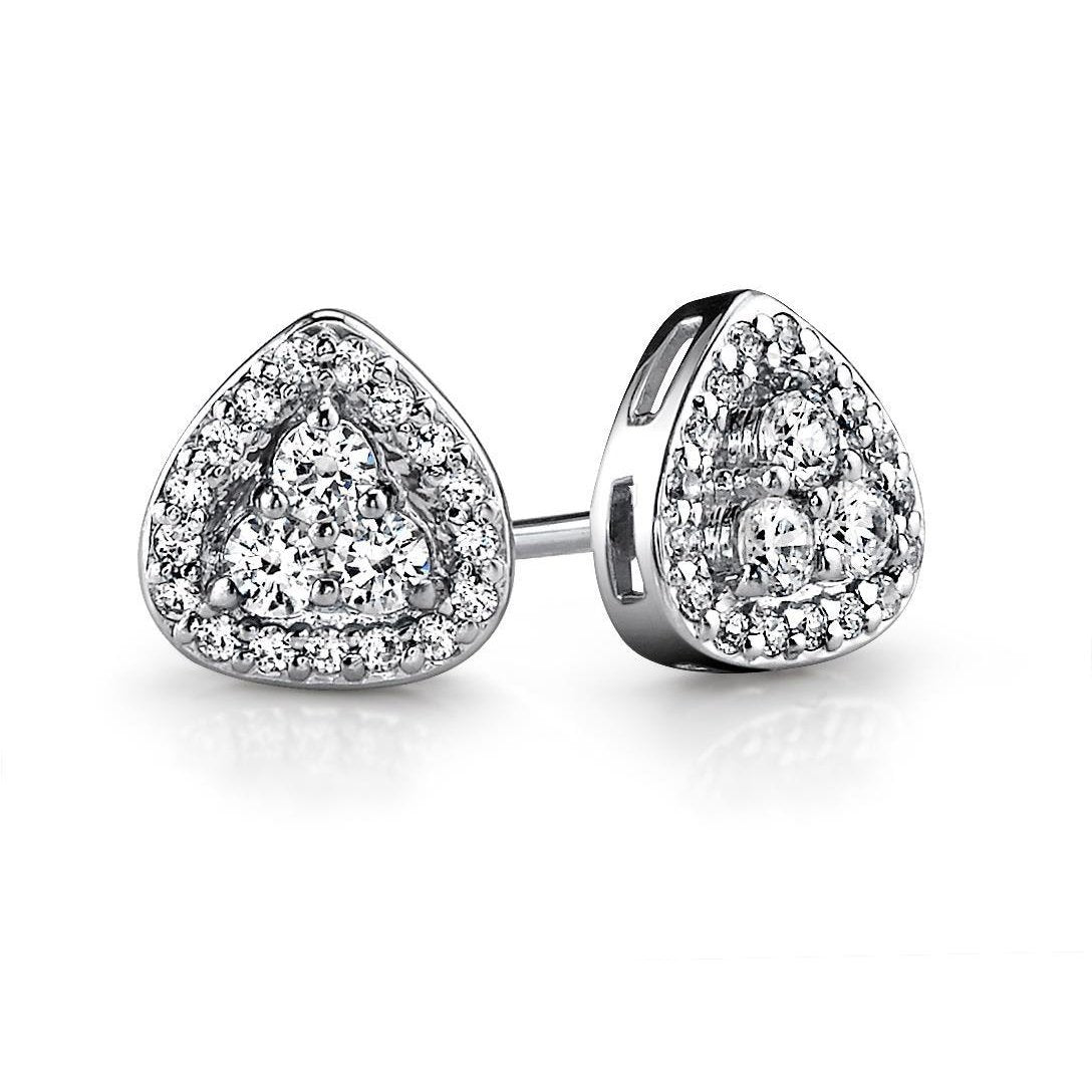 Triangular Shaped Stud Halo Earring 4.70 Ct Round Cut Diamonds White Gold Halo Stud Earrings