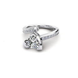 Real  Toi et Moi Trillion And Princess Cut 2.40 Ct Diamonds Engagement Ring