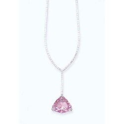 Trillion Cut Kunzite & Baguette Diamond Ladies Necklace Pendant 14 Ct.