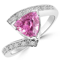 Trillion Cut Pink Sapphire Diamond Ring White Gold Jewelry 1.25 Ct