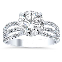 Real  Diamonds Engagement Ring 5 Carats Triple Shank Pave White Gold 14K
