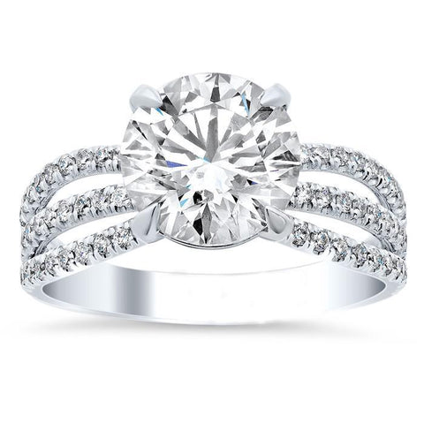 Triple Shank Pave 5 Carats Diamonds Engagement Ring White Gold 14K Engagement Ring