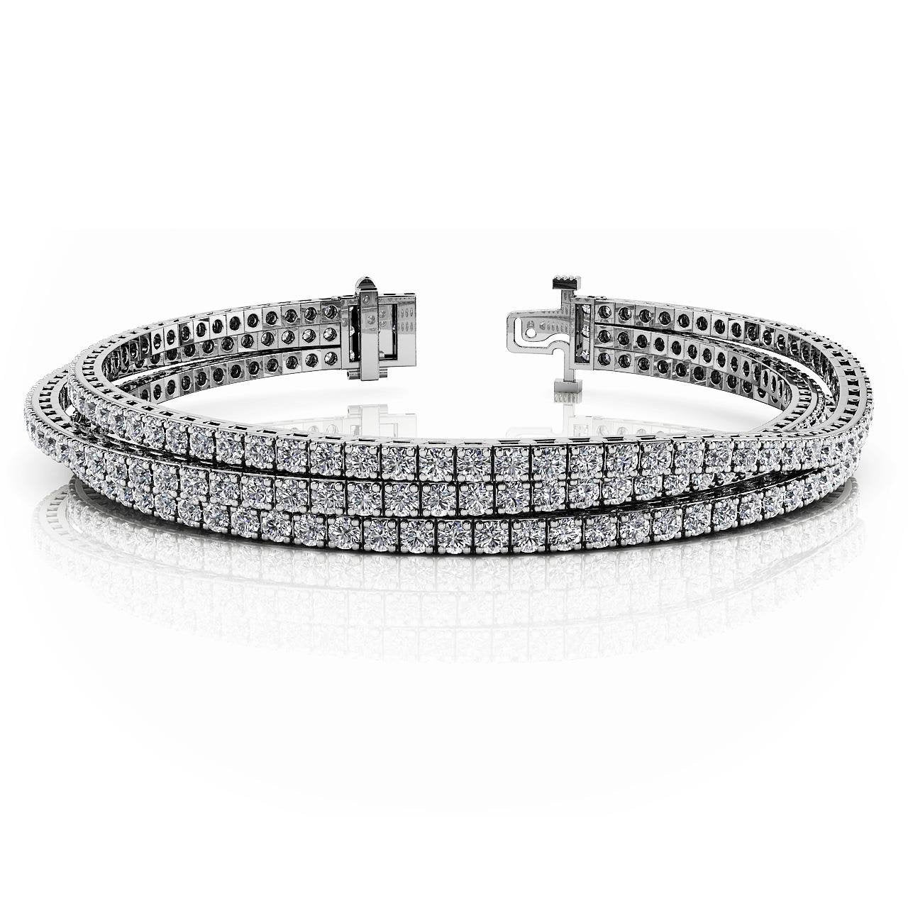 Triple Strand Flexible Tennis Bracelet 12 Ct Round Cut Diamonds White Tennis Bracelet