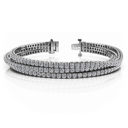 Triple Strand Flexible Tennis Bracelet 12 Ct Round Cut Diamonds White Tennis Bracelet