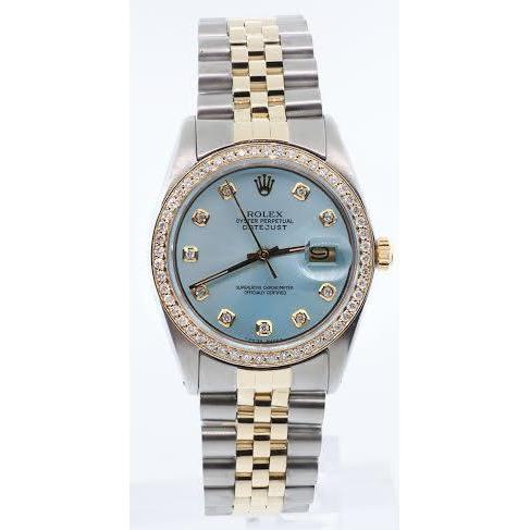 Tt  Jubilee Bracelet Date Just Blue Diamond Dial Bezel Rolex Watch Rolex