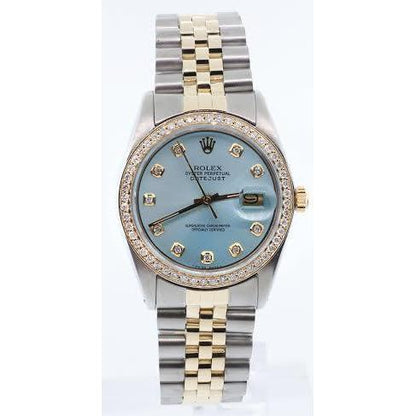 Tt  Jubilee Bracelet Date Just Blue Diamond Dial Bezel Rolex Watch Rolex