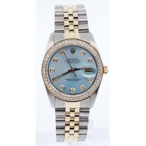 Tt  Jubilee Bracelet Date Just Blue Diamond Dial Bezel Rolex Watch Rolex