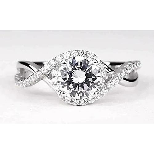 Twisted Engagement White Gold Diamond Solitaire Ring with Accents