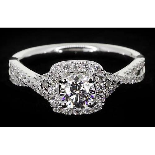  High Quality Twisted Sparkling Solitaire Ring with Accents White Gold Diamond